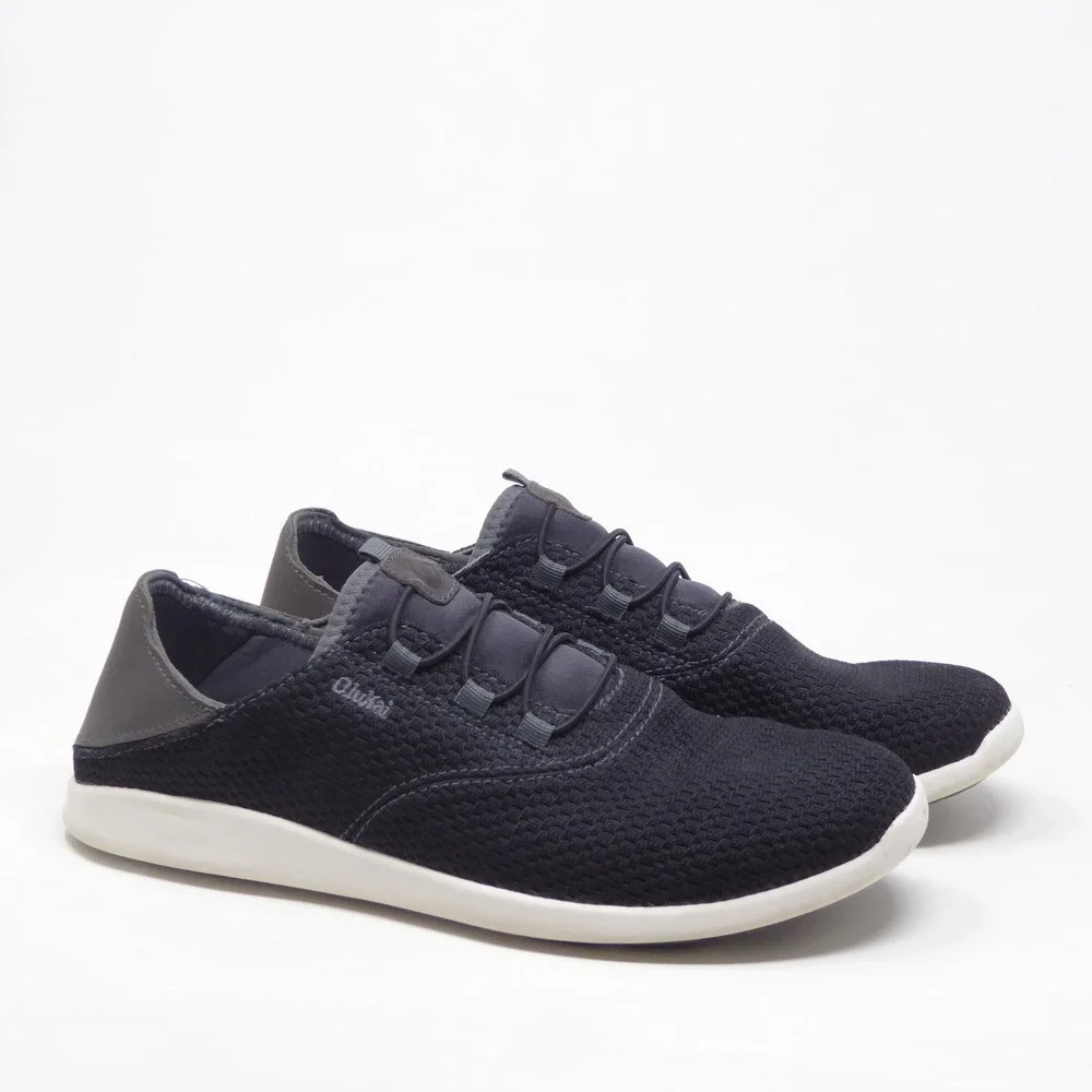 OluKai Mens Alapa Li Sneakers Black Mesh Leather Slip On Size 8.5